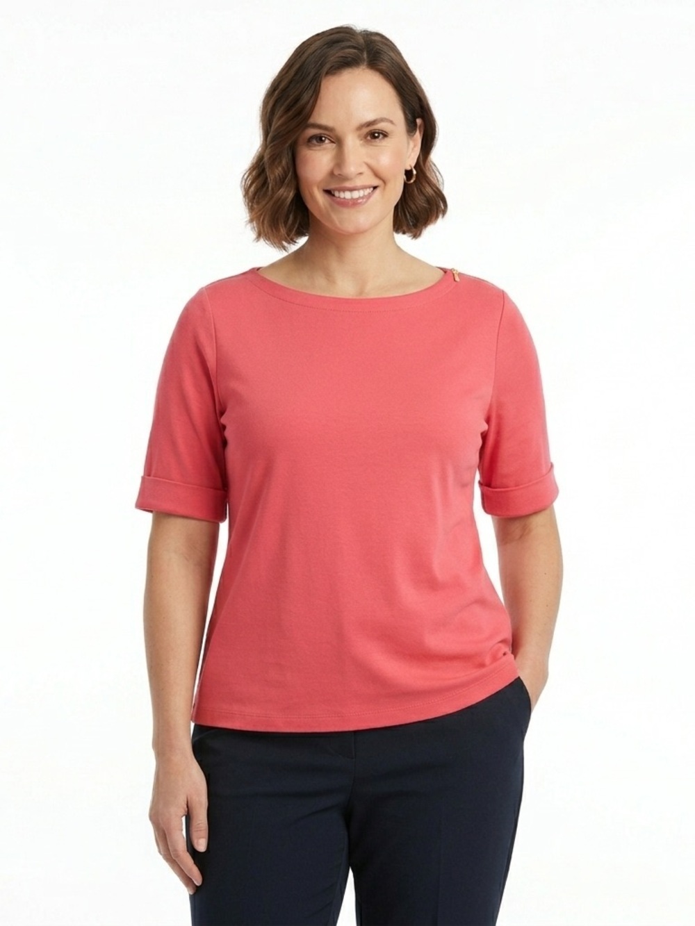Karen Scott Coral spring cotton elbow length sleeve top XL